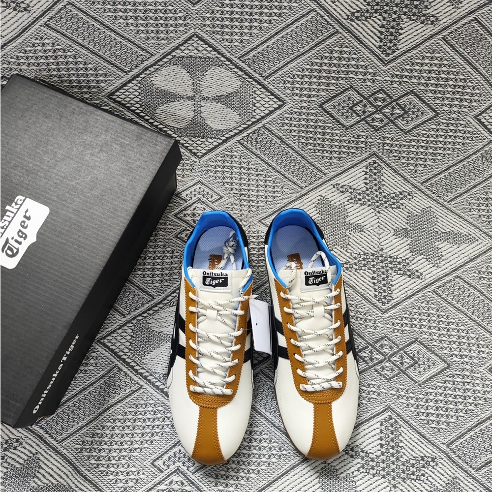 Onitsuka Tiger Men’s White, Brown & Blue Low-Profile Sneakers